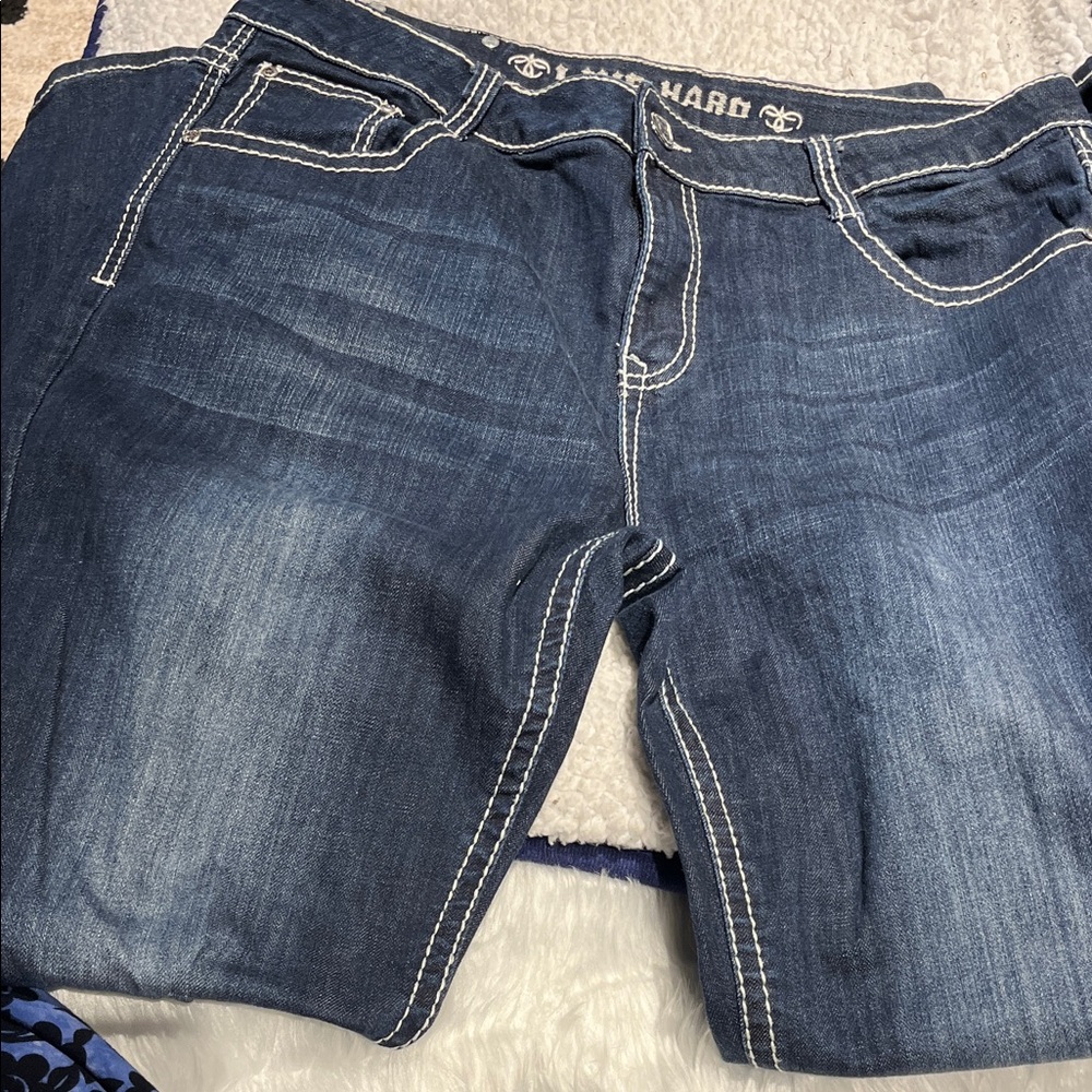 Live hard play hard Blue Women's Jeans size 16. Inseam 30 and waist size 34.